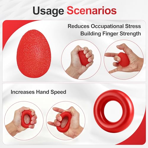 Grip Strength Trainer Kit (5 Pack) Adjustable Resistance Hand Gripper,Finger Exerciser,Hand Extension Exerciser,Stress Relief Ball and Forearm Workout Ring for Muscle Building Injury Recover - color: red