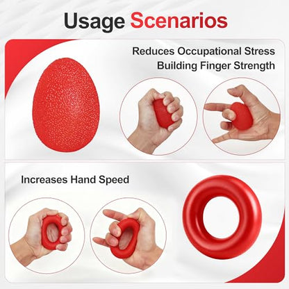Grip Strength Trainer Kit (5 Pack) Adjustable Resistance Hand Gripper,Finger Exerciser,Hand Extension Exerciser,Stress Relief Ball and Forearm Workout Ring for Muscle Building Injury Recover - color: red