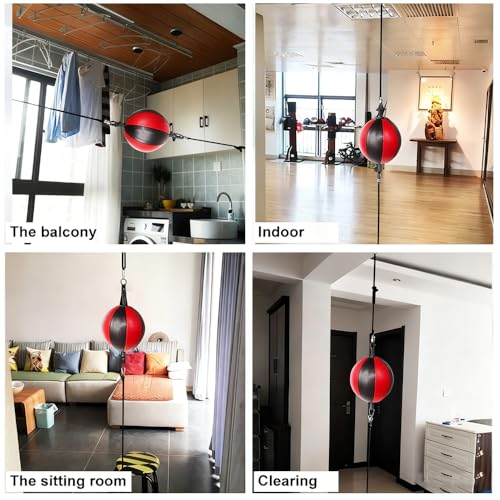 Double End Punching Bag Boxing Striking for Training - Speed Ended Set Includes 3 Reflex Ball Headband and Pump- Portable MMA - color: Red