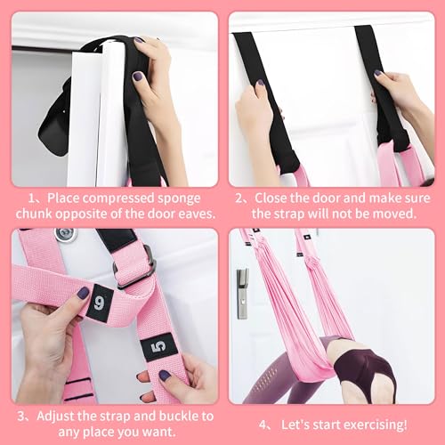 Leg Stretcher Strap, Adjustable Door Flexibility Trainer - color: Pink