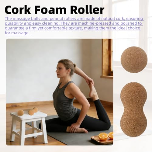 5 Pack Natural Cork Peanut Massage Ball Set - Peanut Balls with Mesh Storage Bag for Myofascial Release, Trigger Point Therapy, Deep Tissue Massage - Pain Relief for Athletes, Fitness Enthusiasts