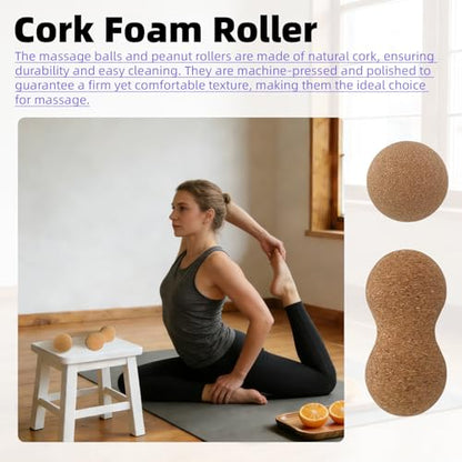 5 Pack Natural Cork Peanut Massage Ball Set - Peanut Balls with Mesh Storage Bag for Myofascial Release, Trigger Point Therapy, Deep Tissue Massage - Pain Relief for Athletes, Fitness Enthusiasts
