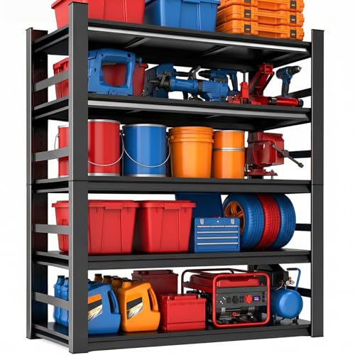 Garage Shelving, 3000 LBS Heavy Duty Metal Storage Shelves with Anti-Fall Rails, 5-Tier Adjustable Storage Rack for Garage, Warehouse, Basement, 35.4" W x 15.7" D x 72" H