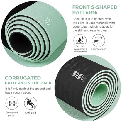 Gruper Yoga Mat Non Slip TPE Extra Wide Yoga Mat with Alignment Mark, 72"L x 32"W x 0.32"/0.24"Th (183cm x 80cm x 8mm/6mm), Anti-Tear Exercise Mat with Carrying Strap and Bag, Workout Mats for Yoga, Pilates
