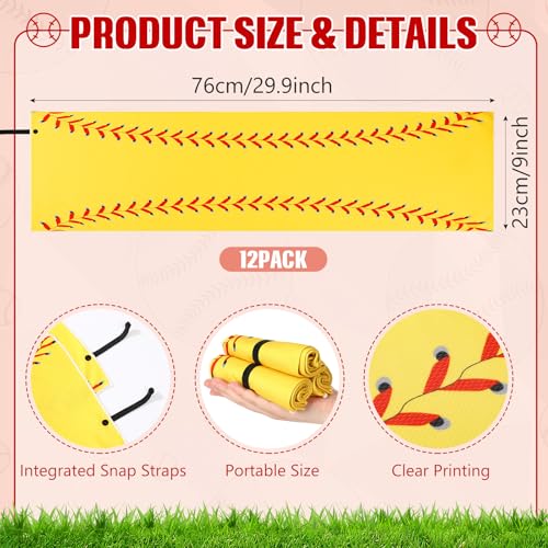 HunnmingRe 12 Pcs Mini Softball Cooling Towel with Snap Loop, 30" x 9" - color: Yellow, style: Softball