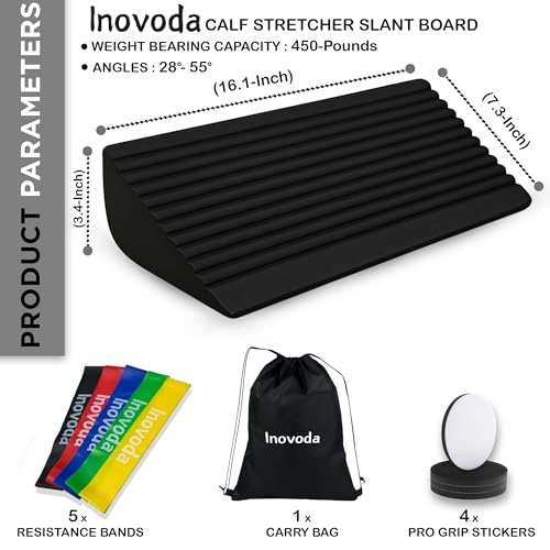 Calf Stretch Board I Slant Board For Calf Stretching & Calf Raise Block for Relief of Plantar Fasciitis, Achilles Tendonitis & Calf Tightness | Calf Stretcher with 5 Resistance Bands & Carry Bag I Ankle Balance Board & Ankle Exerciser Strengthener