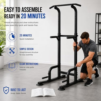 BARWING Pull Up Bar Station, Power Tower, Dip Station with 3D Backrest, Multi-Function Strength Training Stand Rack, Adjustable Height Dip Bar for Home Gym Workout Stand Fitness Exercise Equipment