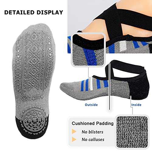 Ozaiic Pilates Socks for Women Non Slip Grip Yoga Barefoot Indoor Workout - color: 3 Pairs -Blue/Gray/Dark Blue
