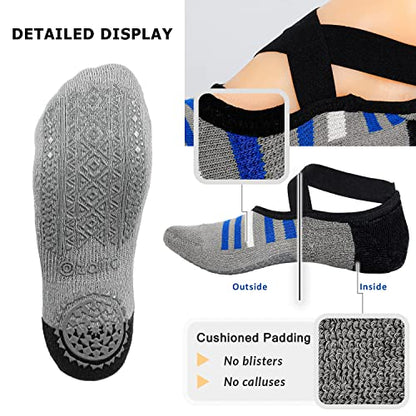Ozaiic Pilates Socks for Women Non Slip Grip Yoga Barefoot Indoor Workout - color: 3 Pairs -Blue/Gray/Dark Blue