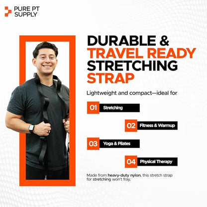 Pure PT Stretching Strap, 10 Loops, Non-Elastic Stretch Strap, Yoga Strap