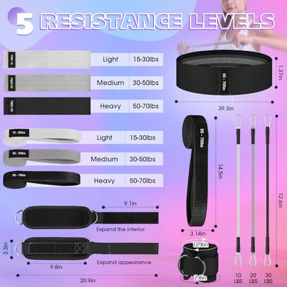 9 Pcs Fabric Resistance Band Set for Women, Booty & Glute Workout Bands with 6 Fabric + 3 Ankle Straps Non-Slip for Training, Yoga, Fitness, Gym & Pilates with Carry Bag