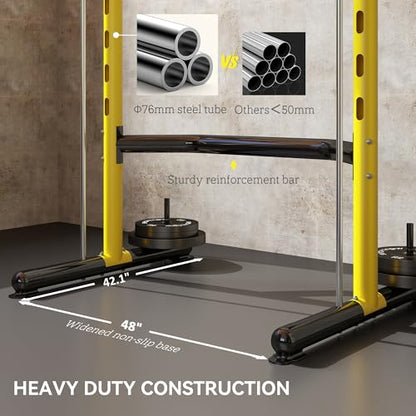 Soozier Squat Rack with Pull-Up Bar, Adjustable Power Rack with Barbell Bar, Multi-Functional Steel Bench Press Rack for Home Gym Strength Training, Black - color: Yellow