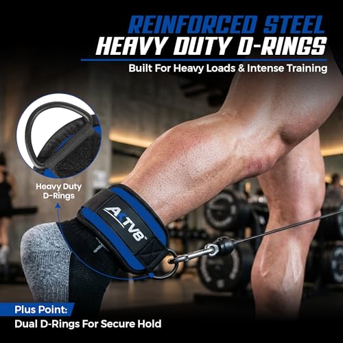 Ankle Straps for Cable Machine – Single or Pair 9mm Padded Neoprene Ankle Cuffs with Heavy Duty Dual D-Rings for Secure Glute Kickbacks, Hip Abductions, Cable Leg Curls & Lower Body Workouts