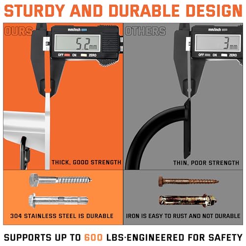 36" Heavy Duty Pull Up Bar Wall/Joist Mounted, 600 LB Capacity, Multi-Grip Bar for Garage & basement rafter Use - All-in-One Workout Station with Carabiners & Space-Saving Design - color: White