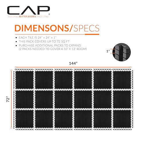 CAP 24-Inch EVA Interlocking Puzzle Mat, 1-Inch, Black T Pattern, 3-Pack