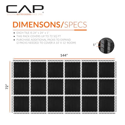 CAP 24-Inch EVA Interlocking Puzzle Mat, 1-Inch, Black T Pattern, 3-Pack