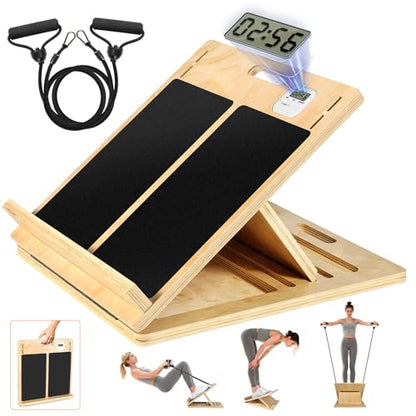 15.7x20 Inches Anti-Slip Slant Boards for Exercise, Adjustable Wooden Slant Board for Calf Stretching with Stretch Strap, for Leg, Knees, Heel, Ankle,Stretching, Plantar Fasciitis (220 LBS Capacity) - size: Large