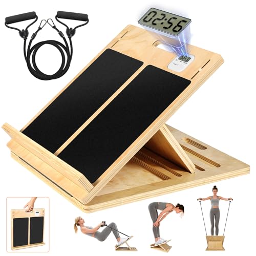 15.7x20 Inches Anti-Slip Slant Boards for Exercise, Adjustable Wooden Slant Board for Calf Stretching with Stretch Strap, for Leg, Knees, Heel, Ankle,Stretching, Plantar Fasciitis (220 LBS Capacity) - size: Large