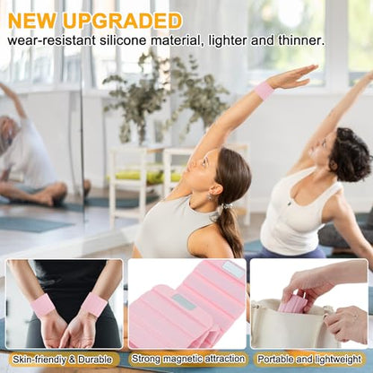 Wrist Weights, 1.1LB Each Stackable Magnetic, Adjustable Ankle Weights for Men & Women, Jogging/Yoga & More, 1 Pair - color: Pink