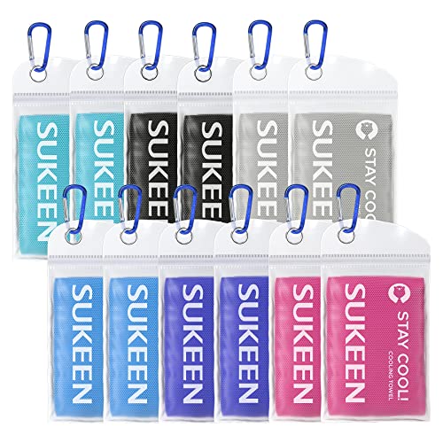 Sukeen Cooling Towels for Neck and Face, Cooling Towel 40" x 12", Microfiber Sports Cooling Towels, Soft Breathable Sweat Towel for Workout,Yoga, Golf, Gym, Camping, Sport, Running(12 Pack)