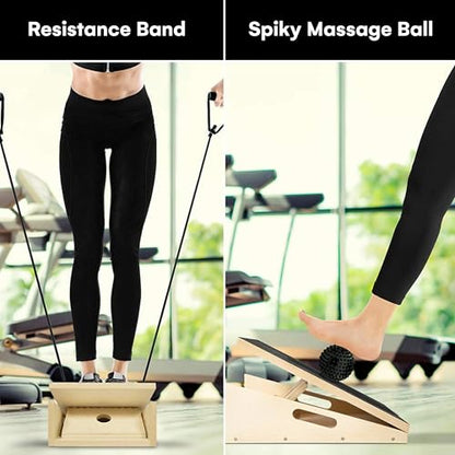 flybold Slant Board Calf Stretcher - Adjustable Incline Boards for Achilles, Non Slip Calf Stretch Board Includes Spiky Massage Ball for Foot Health and Resistance Tube for Plantar Fasciitis