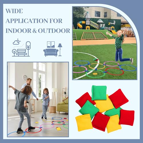 Multi-Game Hopscotch Set with Toss Bean Bags, Hopscotch Ring Game for Kids, Outdoor Physical Games Promoting Coordination, Durable Playground Toys for Boys and Girls