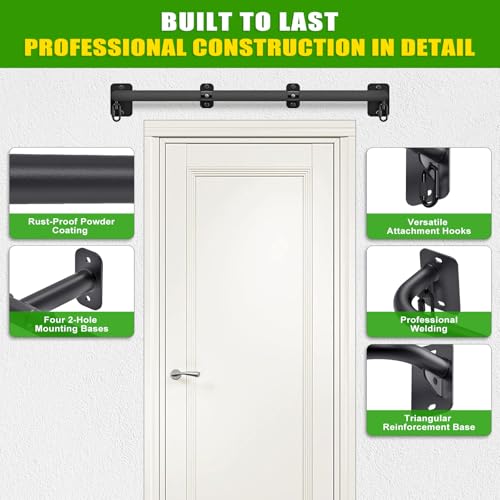 SELEWARE Heavy Duty Wall Mount Pull Up Bar, Joist Mount Chin Up Bar for Doorway, Sturdy Steel Construction, w/Resistance Band Hooks, Fits 32"/36" Wall Studs for Home Gym Strength Training