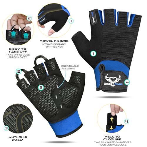 Workout Gloves for Men, Durable Palm Grip Gym Gloves Women Half Finger Elasticated Training Weight Lifting Strength Bodybuilding Anti Slip Cycling Gloves Exercise