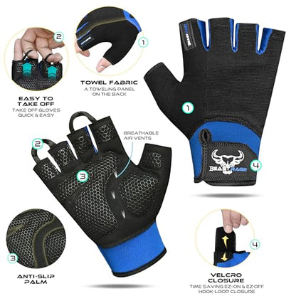 Workout Gloves for Men, Durable Palm Grip Gym Gloves Women Half Finger Elasticated Training Weight Lifting Strength Bodybuilding Anti Slip Cycling Gloves Exercise