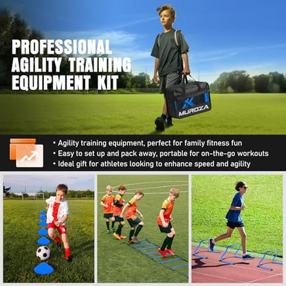 Agility Ladder, Agility Speed Training Equipment Set, 20ft Speed Ladder, 12 Soccer Cones, 4 Hurdles, Jump Rope, Running Parachute, Soccer Football Basketball Training Equipment Accessories - color: Blue