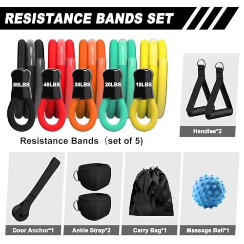 Resistance Bands for Working Out,150LBS Exercise Bands with Handles,Workout Bands for Men Women, Fitness Bands Set for Muscle Training, Strength, Slim, Yoga, Home Gym Equipment