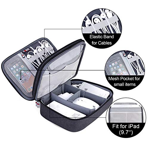 BUBM Electronic Organizer, Double Layer Travel Gear Bag for Cables, Plugs, Flash Hard Drive, Power Bank and More--a Sleeve Pouch for iPad (Large, Black) - size: Large-For 9.7" iPad or Tablet