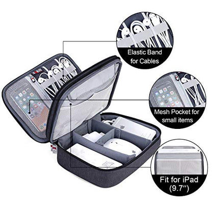 BUBM Electronic Organizer, Double Layer Travel Gear Bag for Cables, Plugs, Flash Hard Drive, Power Bank and More--a Sleeve Pouch for iPad (Large, Black) - size: Large-For 9.7" iPad or Tablet