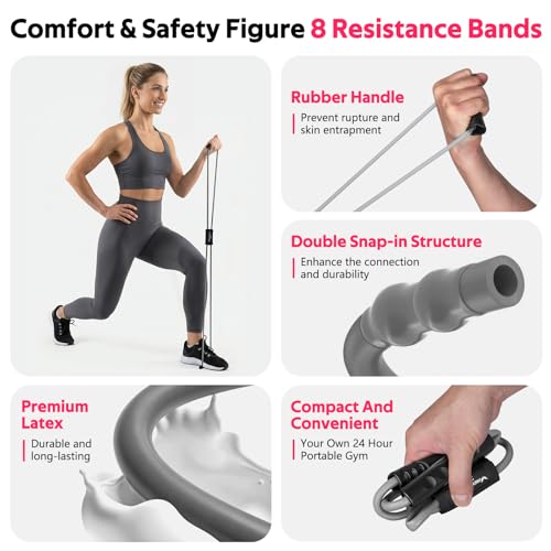 Resistance Bands, Figure 8 Fitness Exercise Bands with Handles - 8 Shaped Resistance Bands of 3 for Arm and Shoulder Stretch, Rope 8 Word Elastic for Women and Men - color: Light Gray, Dark Gray, Black