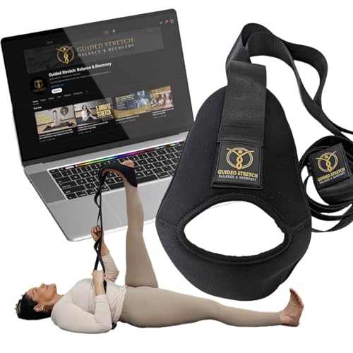 Stretching Strap with Loops and Padded Foot Cradle, Non-Elastic Yoga Strap for Physical Therapy, Hamstring, Calf, Leg and Shoulder Flexibility, Velcro-Free