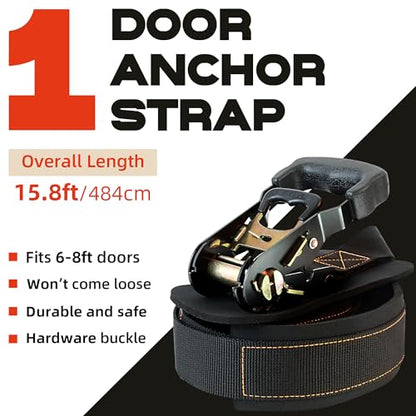 Resistance Band Door Ratchet Anchor with 6 Points - Portable Home Workout Anchor (Fits 6-7.7ft Doors)