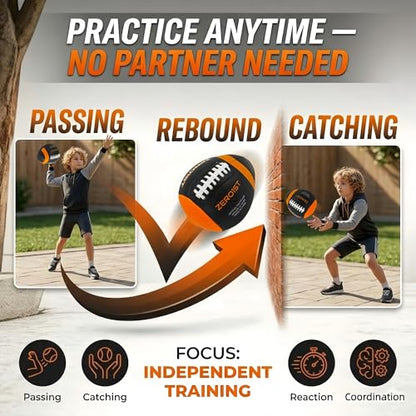 PassCatch Training Football for Youth&Kids(Ages 5-14),Fatherless Bounce Back Size 7 Football Practice Equipment,Solo Passing Catching Training Hand-Eye Coordination (Deflated)