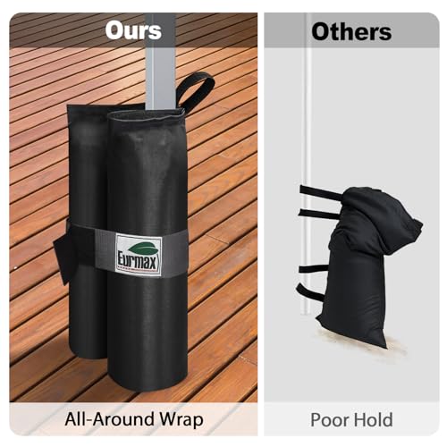 Eurmax USA 4-Pack 150LBS Capacity Universal Canopy Weight Bags,Heavy Duty Windproof Sandbags with All-Around Wrap Design,Ultimate Stability for Pop Up Tent,Shelter in High Winds(Sand Not Included) - color: 4pcs black
