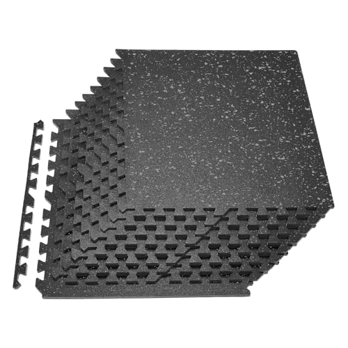 VEVOR 0.56Inch 48sq.ft 12 Tiles Gym Flooring for Home Gym, Rubber Top with High Density EVA Foam, 24 x 24In Gym Floor Exercise Equipment Mats, Interlocking Gym Mats, Puzzle Workout Mats, Black & Gray