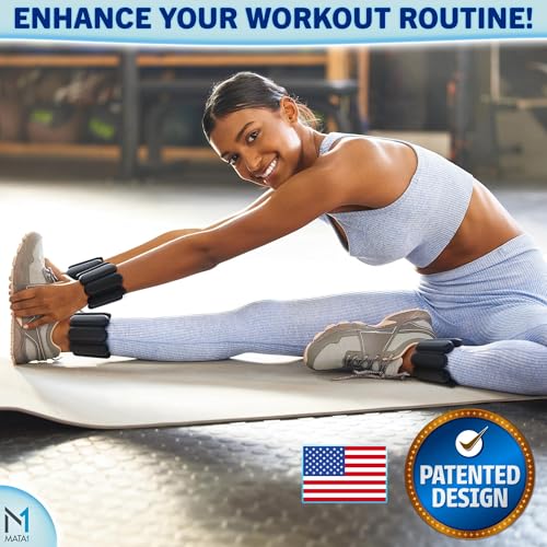 Ankle & Wrist Weights for Men & Women - Set of 2, 1 lb / 0.5 kg each, Black - Adjustable Silicone Workout Bands w/Removable Weights for Fitness & Training - by Mata1-USA
