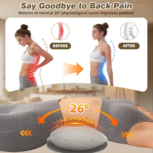 Lower Back Massager, Upgraded 4-in-1 Lumbar Traction Device with Heat, Electrotherapy, Vibration, Design to Support Lower Back & Sciatica Pain Relief for Home Use