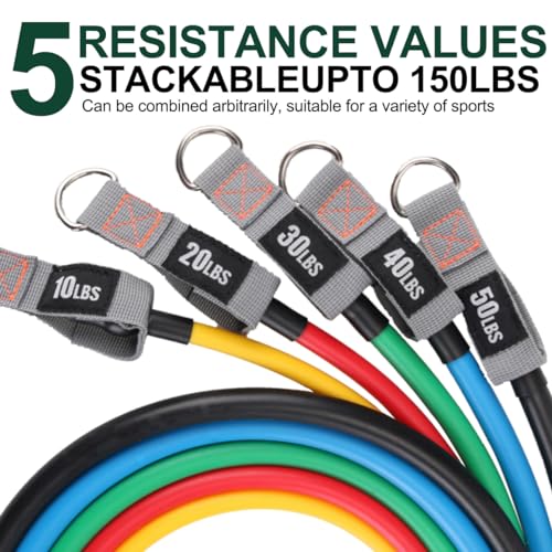 Resistance Bands with Handles, Single Resistance Bands, Exercise Bands with Handles, for Resistance Training, Physical Therapy, Home Workouts, Fitness, Pilates