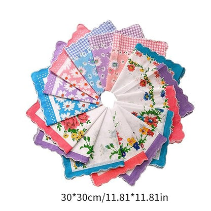 Stylish Picot Pocket Handkerchief Ladies Floral Hankies 12x12inch Large Bandana High Absorbency Pocket Towel Sweat Towels
