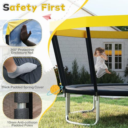 GYMAX Trampoline Outdoor, ASTM Approved Recreational Trampoline with Safety Enclosure Net & Non-Slip Ladder for Kids & Adults, Anti-Rust Large Rebounder Trampolines for Outside, Backyard