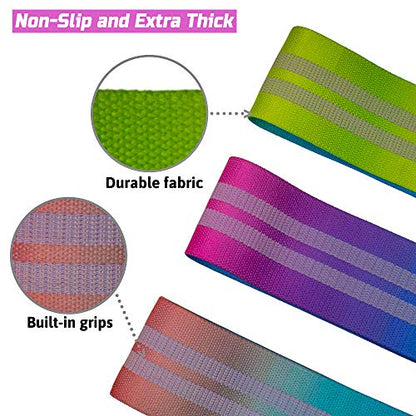 Fabric Resistance Bands Non-Slip for Hip Glute Butt & legs 3 level Workout Booty Loop for Exercise Fitness Training & Gym with Sweat Head & Wrist Band Cloth with Backpack (Set of 7) For Women