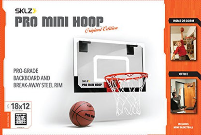 SKLZ Pro Mini Indoor Basketball Hoop with Ball, Over the Door, Shatter-Proof Backboard, Spring-Action Break-Away Steel Rim, Great for Home, Dorm Room, and Office - style: Standard