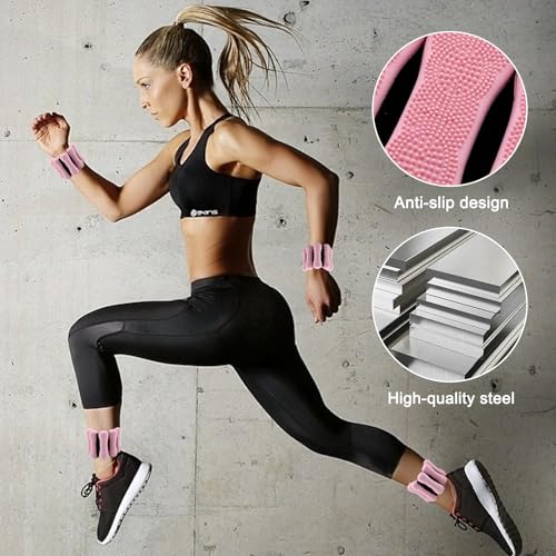 Adjustable Ankle Weights for Women - Non - slip Silicone, 2 - Pack 1lb Each, Leg weights, Black & Pink
