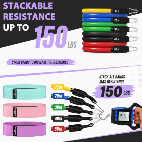 WHATAFIT Resistance Bands with Handles, 5-Level Exercise Bands for Workout - color: Mottled