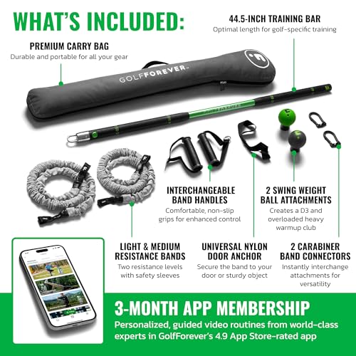 GolfForever Swing Trainer – Golf Fitness & Training System for Strength, Flexibility & Swing Power – Includes Membership & Premium Training Bar for Golf-Specific Workouts - size: 3-Month Membership