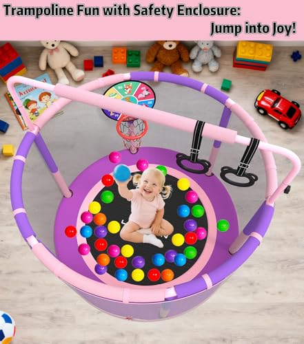 60" 6-in-1 Kids Trampoline, 5ft Mini Toddler Trampoline for Girls Boys - color: Pink&Purple 6-in-1
